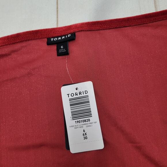 Torrid NWT red velvet shirred front off the shoulder top - Picture 5 of 9